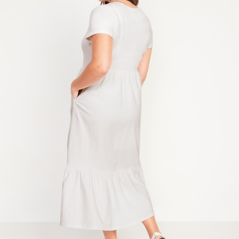 Short-Sleeve Tiered Slub-Knit Midi Swing Dress - Picture 2 of 5